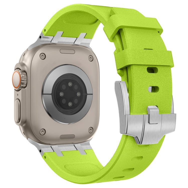 For Apple Watch 42mm Stone Grain Liquid Silicone Watch Band(Silver Green) by bashfashion