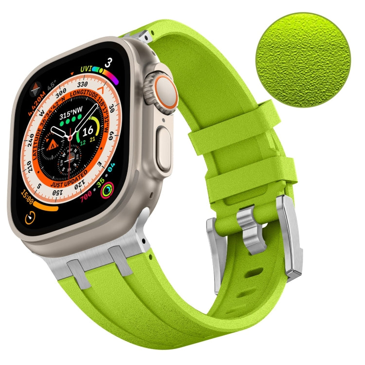 For Apple Watch 42mm Stone Grain Liquid Silicone Watch Band(Silver Green) by bashfashion