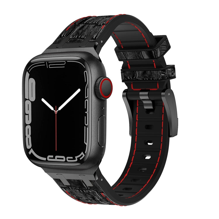 For Apple Watch SE 2023 44mm Crocodile Texture Liquid Silicone Watch Band(Black Red Black) by bashfashion