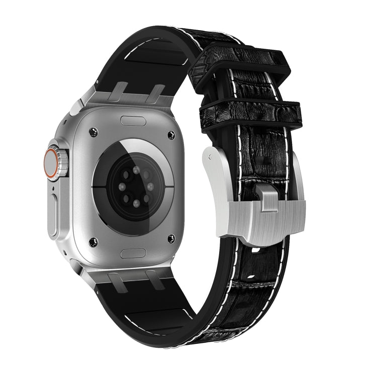 For Apple Watch SE 2023 44mm Crocodile Texture Liquid Silicone Watch Band(Silver White Black) by bashfashion
