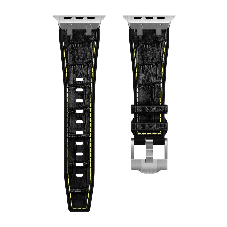 For Apple Watch SE 2023 40mm Crocodile Texture Liquid Silicone Watch Band(Silver Yellow Black) by bashfashion