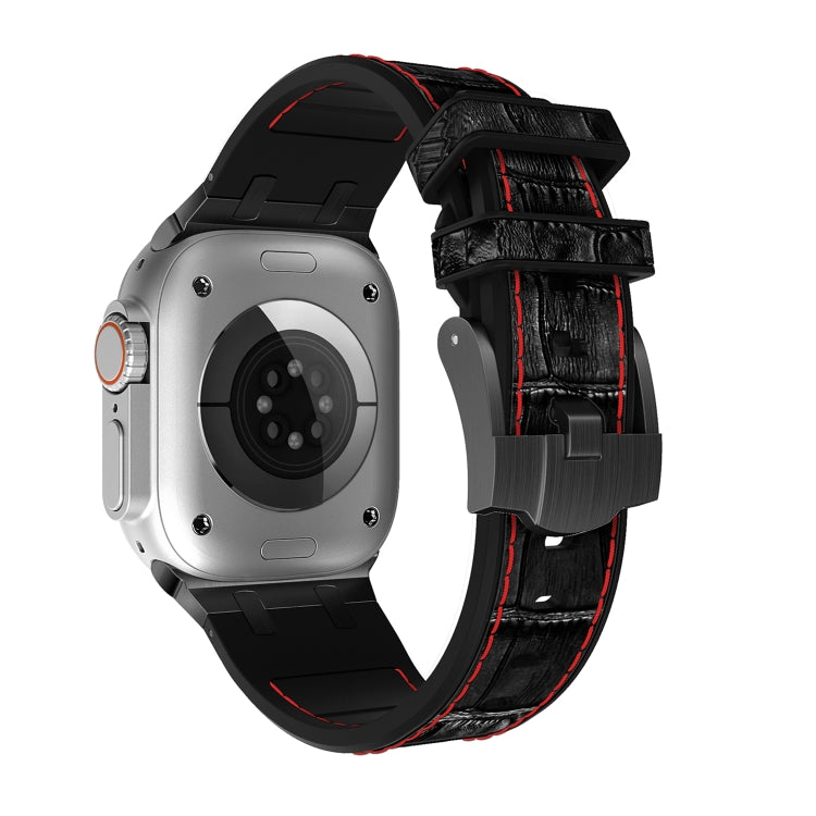 For Apple Watch Ultra 2 49mm Crocodile Texture Liquid Silicone Watch Band(Black Red Black) by bashfashion