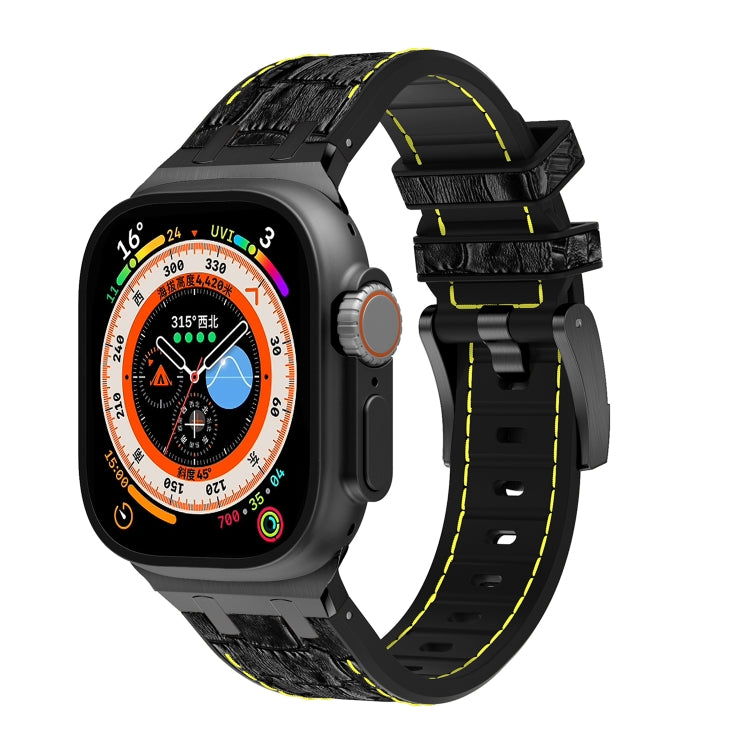 For Apple Watch Ultra 2 49mm Crocodile Texture Liquid Silicone Watch Band(Black Yellow Black) by bashfashion