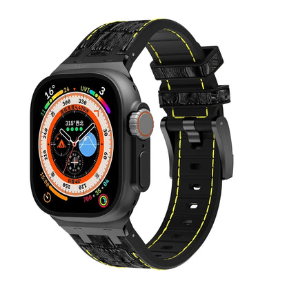 For Apple Watch Ultra 2 49mm Crocodile Texture Liquid Silicone Watch Band(Black Yellow Black) by bashfashion