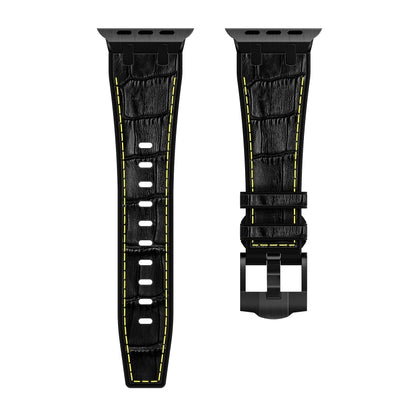 For Apple Watch Ultra 2 49mm Crocodile Texture Liquid Silicone Watch Band(Black Yellow Black) by bashfashion