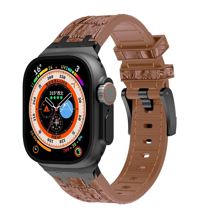 For Apple Watch Ultra 2 49mm Crocodile Texture Liquid Silicone Watch Band(Black Yellow Brown) by bashfashion