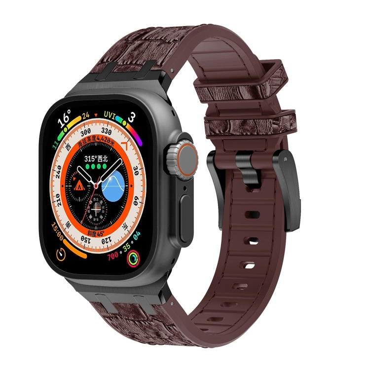 For Apple Watch Ultra 2 49mm Crocodile Texture Liquid Silicone Watch Band(Black Dark Brown) by bashfashion