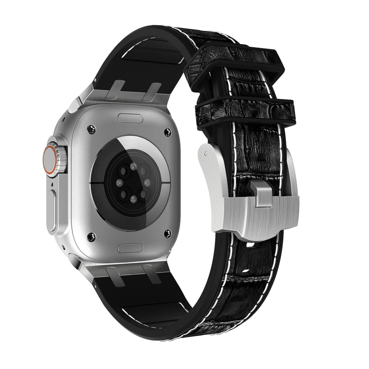 For Apple Watch Ultra 2 49mm Crocodile Texture Liquid Silicone Watch Band(Silver White Black) by bashfashion