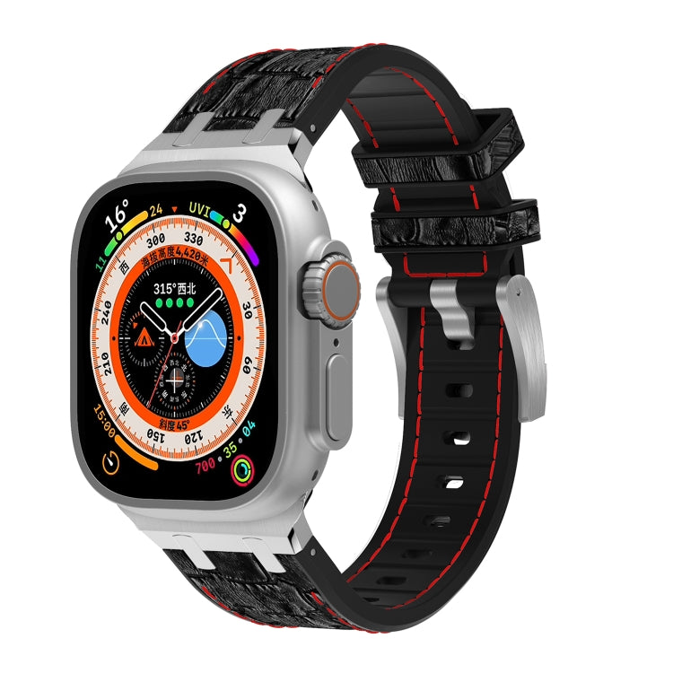 For Apple Watch Ultra 2 49mm Crocodile Texture Liquid Silicone Watch Band(Silver Red Black) by bashfashion