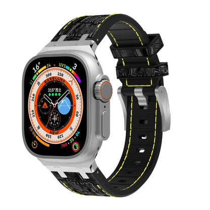 For Apple Watch Ultra 2 49mm Crocodile Texture Liquid Silicone Watch Band(Silver Yellow Black) by bashfashion