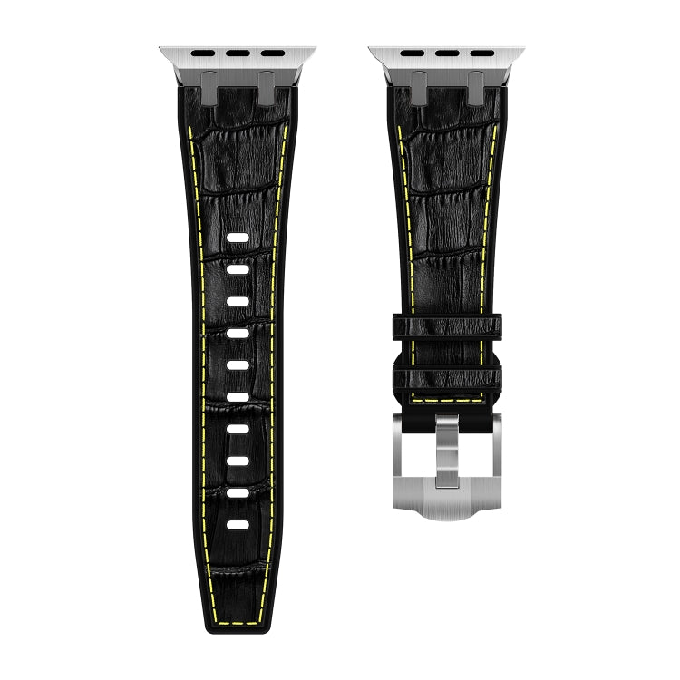 For Apple Watch Ultra 2 49mm Crocodile Texture Liquid Silicone Watch Band(Silver Yellow Black) by bashfashion