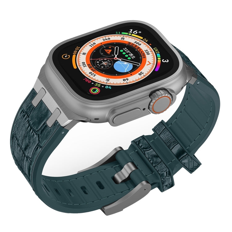 For Apple Watch Series 9 41mm Crocodile Texture Liquid Silicone Watch Band(Silver Deep Green) by bashfashion