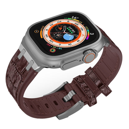 For Apple Watch Series 9 41mm Crocodile Texture Liquid Silicone Watch Band(Silver Dark Brown) by bashfashion