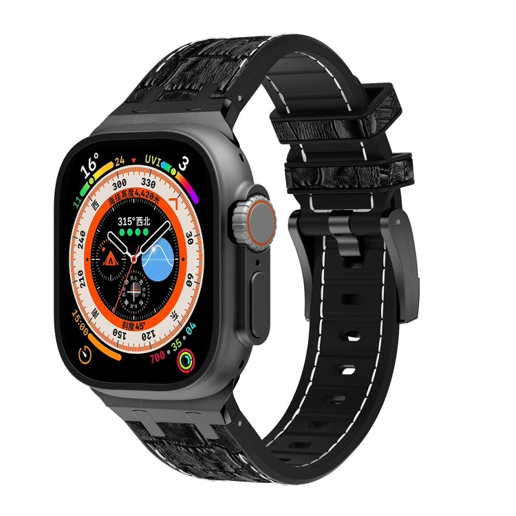 For Apple Watch Ultra 49mm Crocodile Texture Liquid Silicone Watch Band(Black White Black) by bashfashion