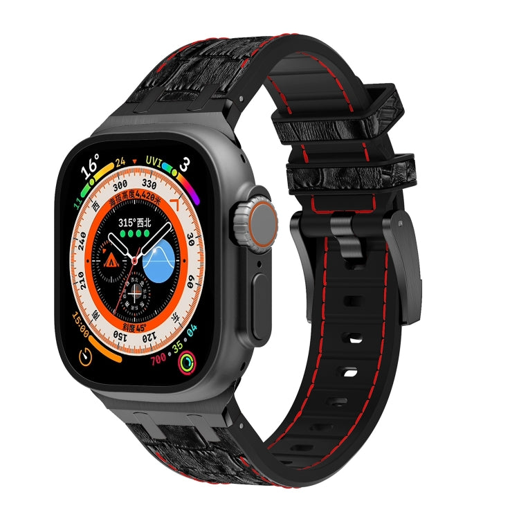 For Apple Watch Ultra 49mm Crocodile Texture Liquid Silicone Watch Band(Black Red Black) by bashfashion