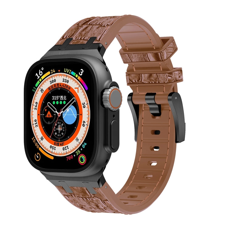 For Apple Watch Ultra 49mm Crocodile Texture Liquid Silicone Watch Band(Black Yellow Brown) by bashfashion