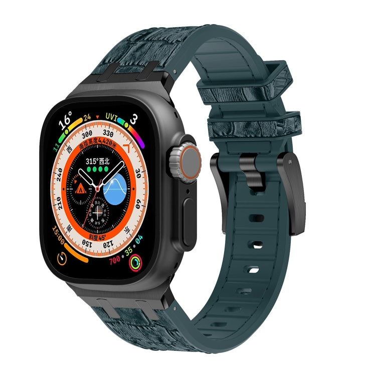 For Apple Watch Ultra 49mm Crocodile Texture Liquid Silicone Watch Band(Black Deep Green) by bashfashion