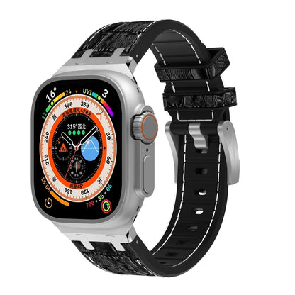 For Apple Watch Ultra 49mm Crocodile Texture Liquid Silicone Watch Band(Silver White Black) by bashfashion
