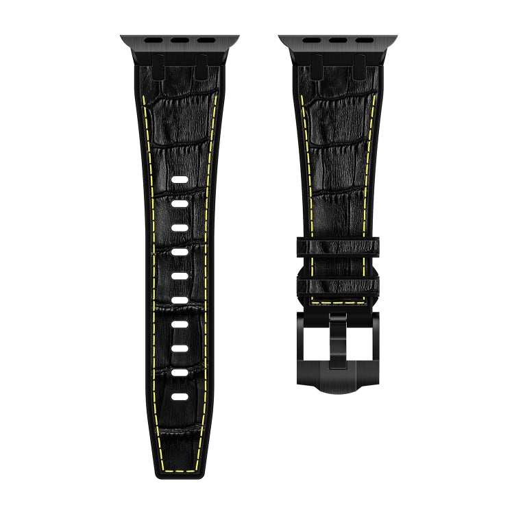 For Apple Watch Series 8 41mm Crocodile Texture Liquid Silicone Watch Band(Black Yellow Black) by bashfashion