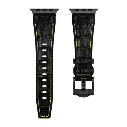 For Apple Watch Series 8 41mm Crocodile Texture Liquid Silicone Watch Band(Black Yellow Black) by bashfashion