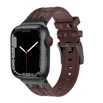 For Apple Watch Series 8 45mm Crocodile Texture Liquid Silicone Watch Band(Black Dark Brown) by bashfashion