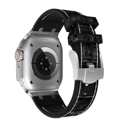 For Apple Watch Series 8 45mm Crocodile Texture Liquid Silicone Watch Band(Silver White Black) by bashfashion