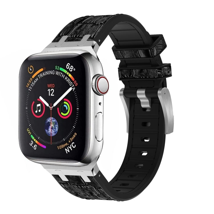 For Apple Watch Series 8 45mm Crocodile Texture Liquid Silicone Watch Band(Silver Black) by bashfashion