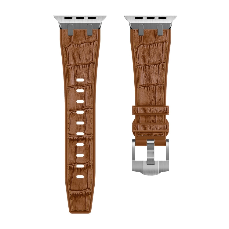 For Apple Watch Series 7 41mm Crocodile Texture Liquid Silicone Watch Band(Silver Yellow Brown) by bashfashion