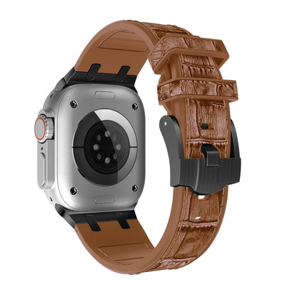 For Apple Watch SE 40mm Crocodile Texture Liquid Silicone Watch Band(Black Yellow Brown) by bashfashion