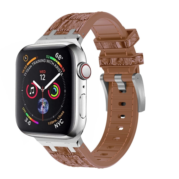 For Apple Watch SE 40mm Crocodile Texture Liquid Silicone Watch Band(Silver Yellow Brown) by bashfashion