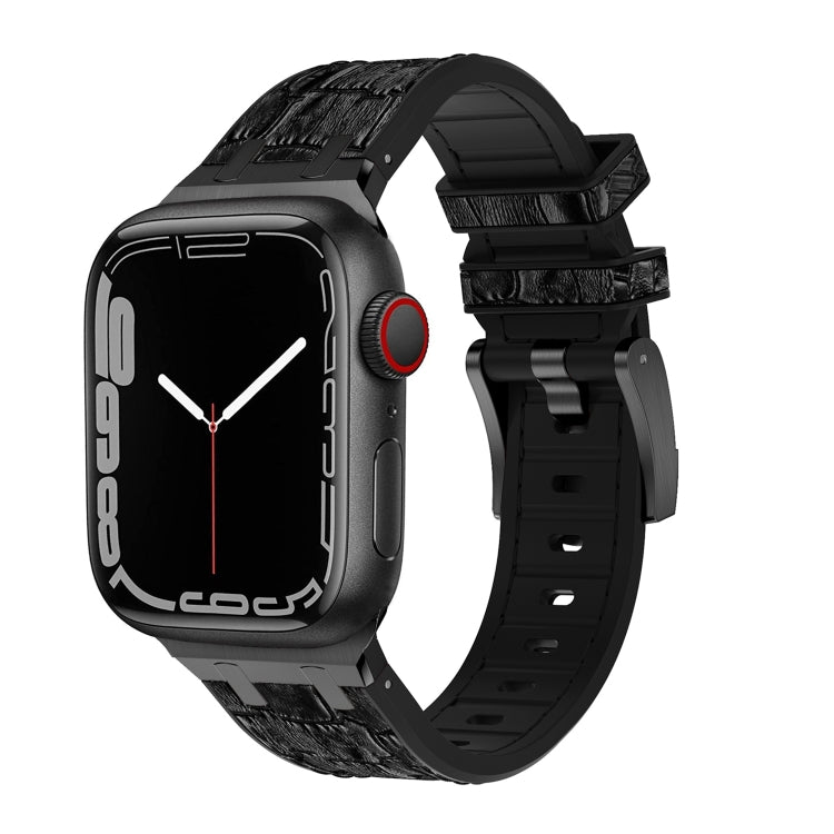 For Apple Watch SE 44mm Crocodile Texture Liquid Silicone Watch Band(Black Black) by bashfashion