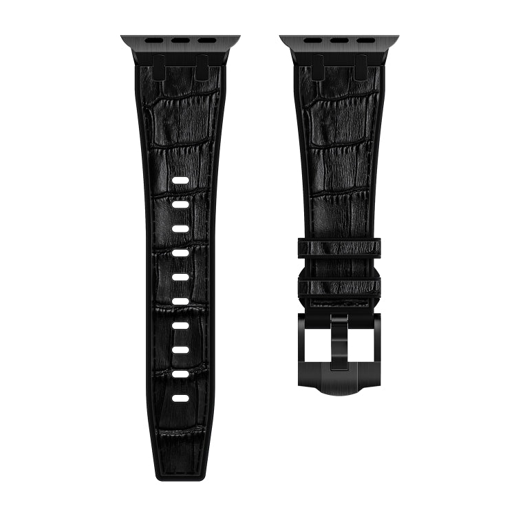 For Apple Watch SE 44mm Crocodile Texture Liquid Silicone Watch Band(Black Black) by bashfashion