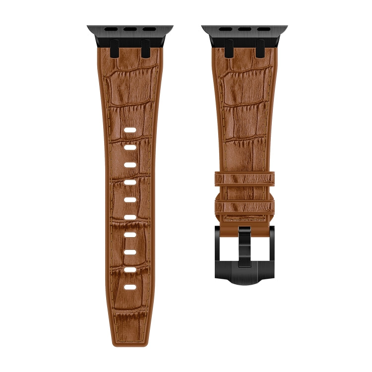 For Apple Watch SE 44mm Crocodile Texture Liquid Silicone Watch Band(Black Yellow Brown) by bashfashion