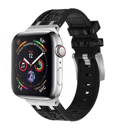 For Apple Watch SE 44mm Crocodile Texture Liquid Silicone Watch Band(Silver Black) by bashfashion