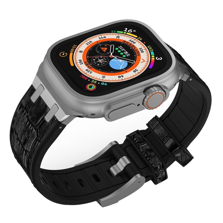For Apple Watch SE 44mm Crocodile Texture Liquid Silicone Watch Band(Silver Black) by bashfashion