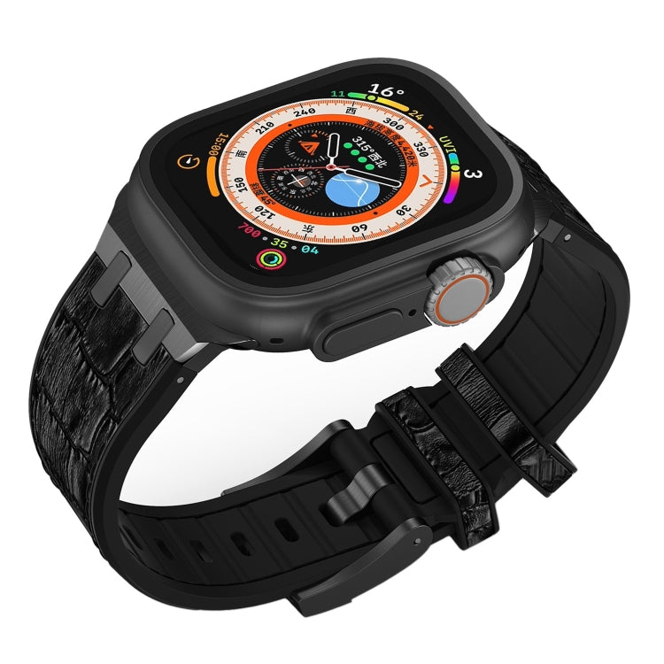 For Apple Watch Series 6 40mm Crocodile Texture Liquid Silicone Watch Band(Black Black) by bashfashion