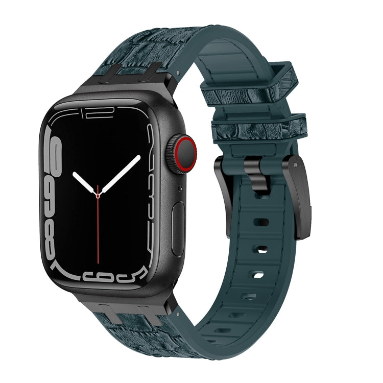 For Apple Watch Series 6 40mm Crocodile Texture Liquid Silicone Watch Band(Black Deep Green) by bashfashion