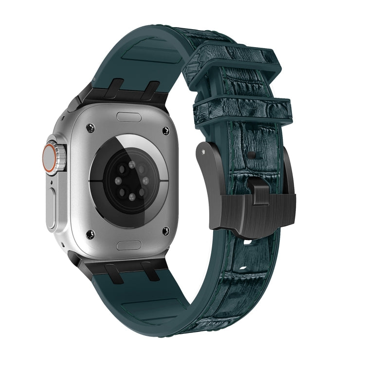 For Apple Watch Series 6 40mm Crocodile Texture Liquid Silicone Watch Band(Black Deep Green) by bashfashion