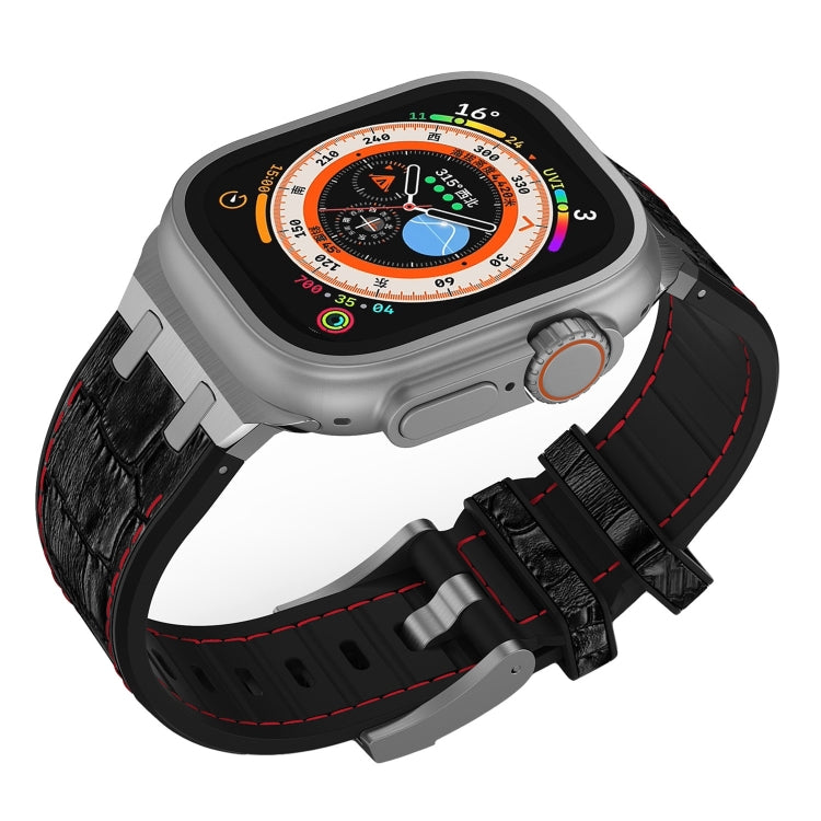 For Apple Watch Series 6 40mm Crocodile Texture Liquid Silicone Watch Band(Silver Red Black) by bashfashion