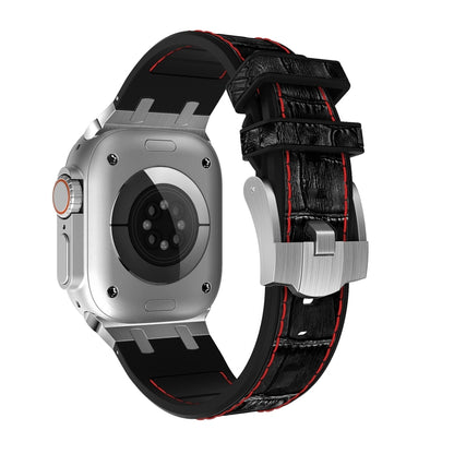 For Apple Watch Series 6 40mm Crocodile Texture Liquid Silicone Watch Band(Silver Red Black) by bashfashion