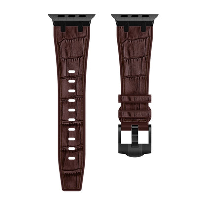 For Apple Watch Series 6 44mm Crocodile Texture Liquid Silicone Watch Band(Black Dark Brown) by bashfashion