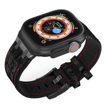 For Apple Watch Series 5 44mm Crocodile Texture Liquid Silicone Watch Band(Black Red Black) by bashfashion