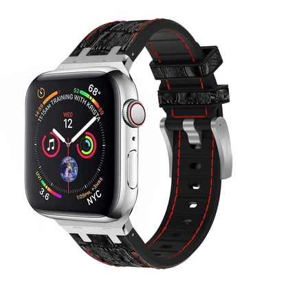 For Apple Watch Series 5 44mm Crocodile Texture Liquid Silicone Watch Band(Silver Red Black) by bashfashion