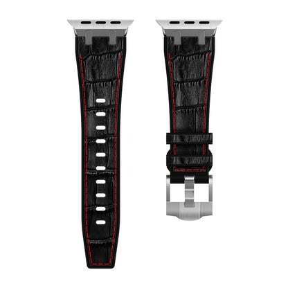 For Apple Watch Series 5 44mm Crocodile Texture Liquid Silicone Watch Band(Silver Red Black) by bashfashion