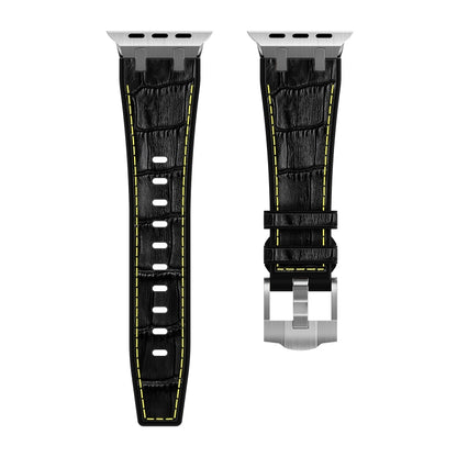 For Apple Watch Series 5 44mm Crocodile Texture Liquid Silicone Watch Band(Silver Yellow Black) by bashfashion