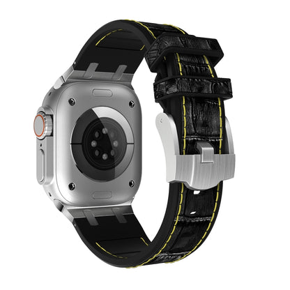 For Apple Watch Series 5 44mm Crocodile Texture Liquid Silicone Watch Band(Silver Yellow Black) by bashfashion