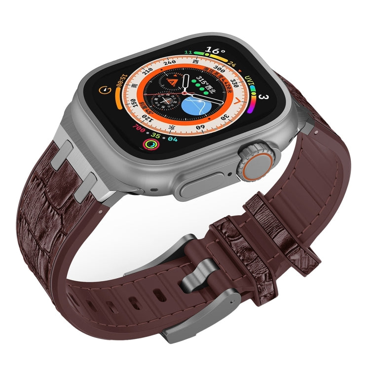 For Apple Watch Series 5 40mm Crocodile Texture Liquid Silicone Watch Band(Silver Dark Brown) by bashfashion