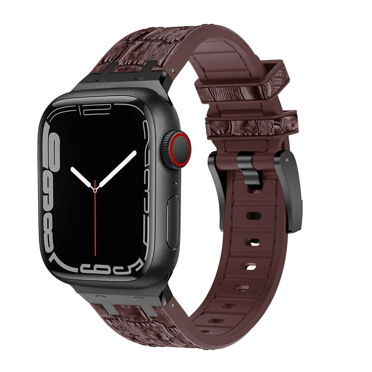 For Apple Watch Series 3 38mm Crocodile Texture Liquid Silicone Watch Band(Black Dark Brown) by bashfashion