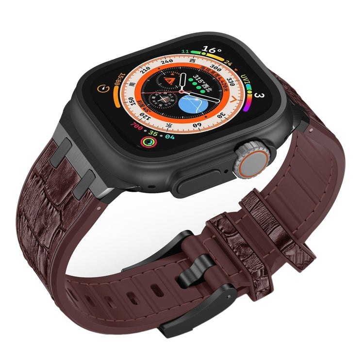 For Apple Watch Series 3 38mm Crocodile Texture Liquid Silicone Watch Band(Black Dark Brown) by bashfashion