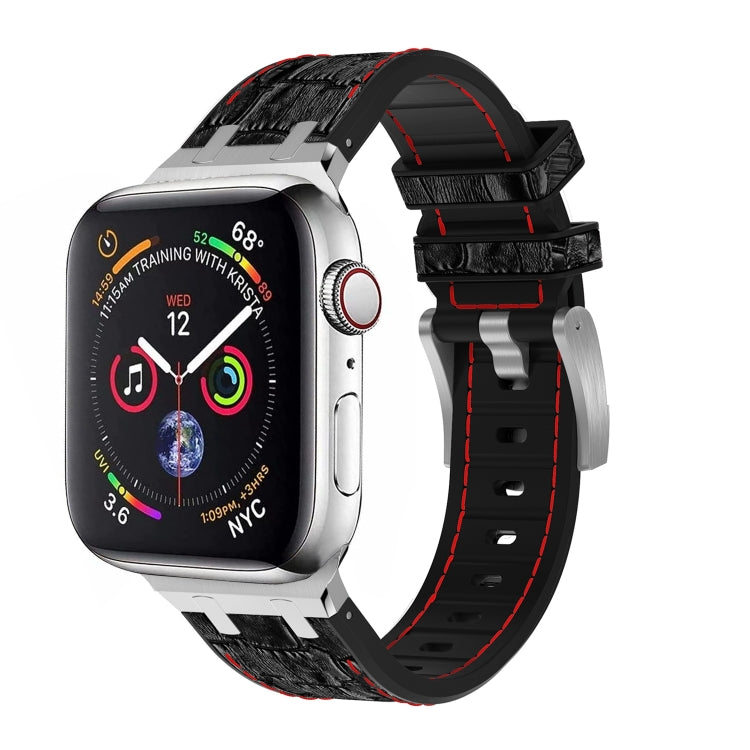 For Apple Watch Series 3 38mm Crocodile Texture Liquid Silicone Watch Band(Silver Red Black) by bashfashion